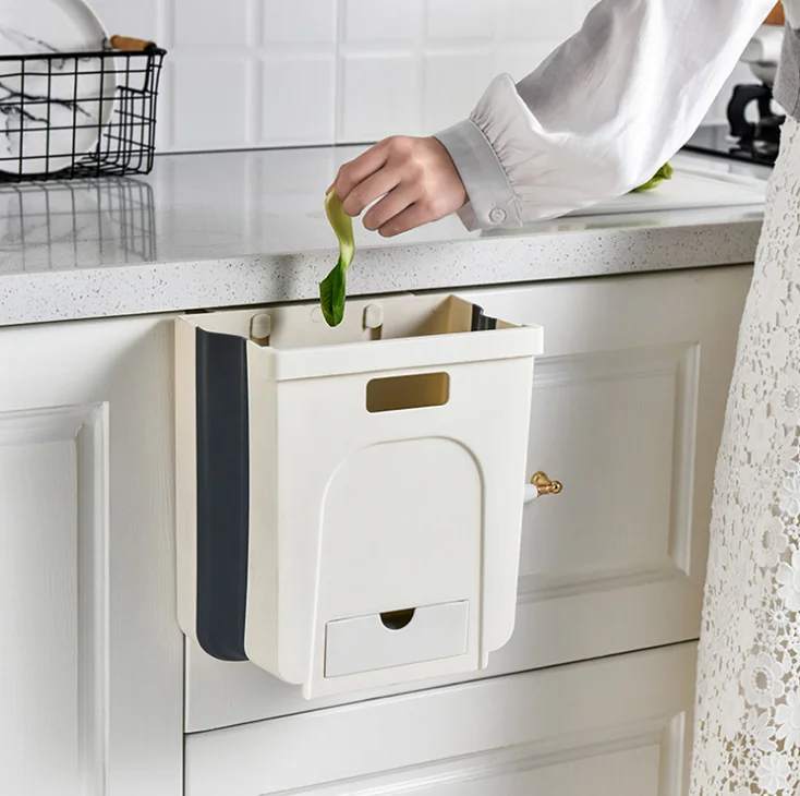 Household Kitchen Waste Cabinets Hang Folding Trash Can For Storage
