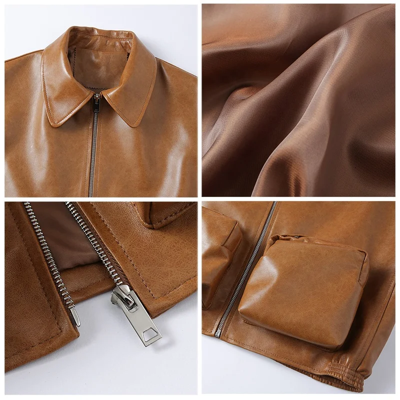 Custom Sleeveless Solid Leather Waistcoat Genuine Sheepskin Leather Vest Women With Two Pockets