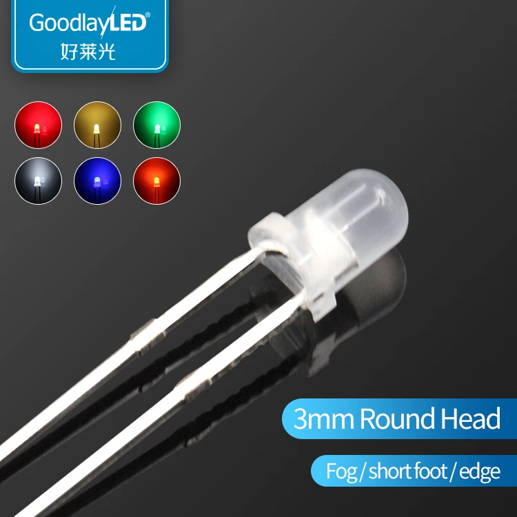 Led F3 / 3mm Round Head with side long foot fog white light red blue green yellow straight inserted led beads
