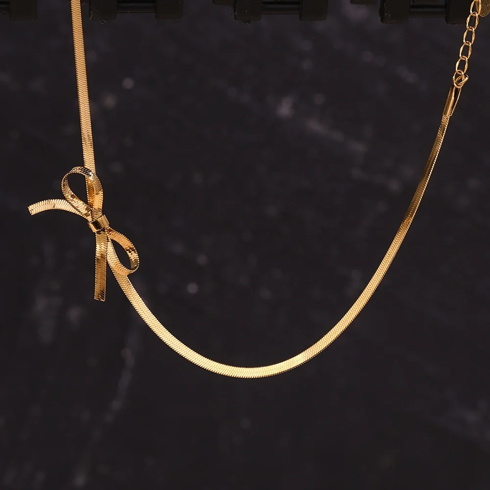 Guarantee Dreamshow Valentines Day Gift 2024 Bow Choker Gold Plated Blade Chain Jewelry Stainless Steel Chain Necklace