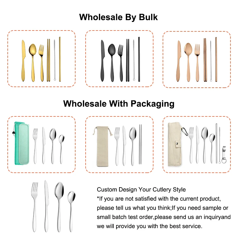 Travel Silverware Outdoor Camping Flatware Set Knife Fork Spoon With Case Picnic Portable Stainless Steel Mirror Cutlery Set