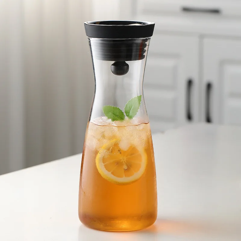 wholesale heatresistant glass pitcher water carafe decanter with stainless steel flow lid