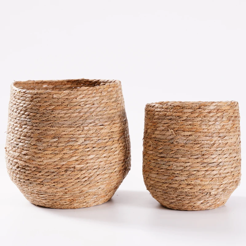 Chenju  Straw Rope Woven Basket For Storage With Handle seagrass Storage basket