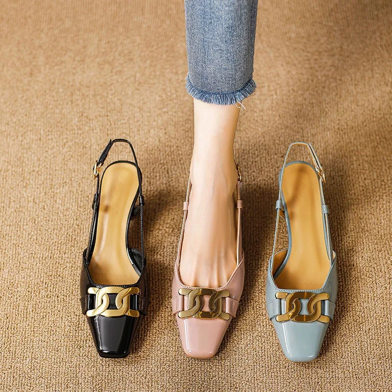 Xuanhui новый дизайн лакированная кожа квадратный носок 5 см слингбэк туфли-лодочки на низком каблуке Женская обувь