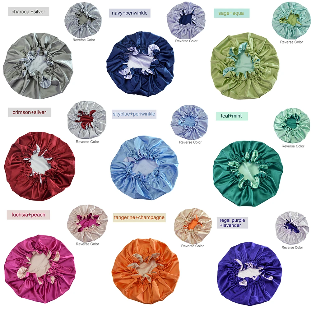 Wholesale Multi-Color Reversible Double Layer Adjustable Women Sleeping Cap Plain Silk Hair Satin Bonnets