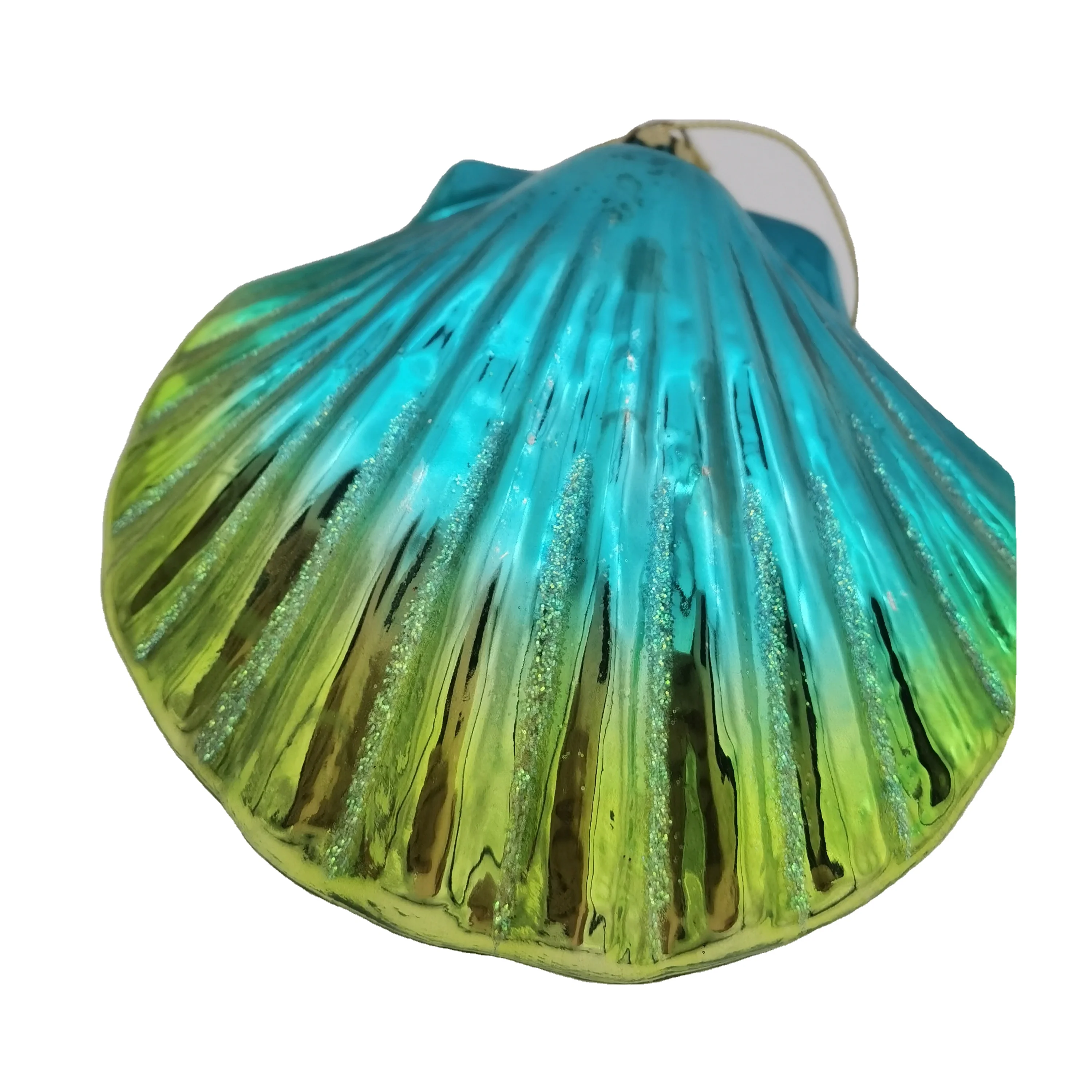 Custom Hand Painted Christmas Home Decoration Glitter Glass Sea Shells Ornaments Crafts