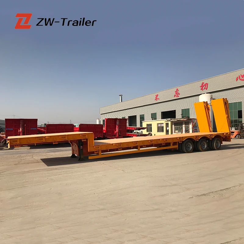  Продажа с завода трехосная гидравлическая рампа Lowboy 60T 80T низкорамный полупогрузчик Низкорамный грузовик