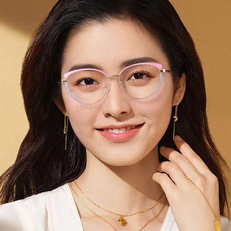 Wholesale Optical Glasses Computer Optical Glasses Metal Cat Eye Metal Photochromic Blue Light Blocking 2024 Newest Women