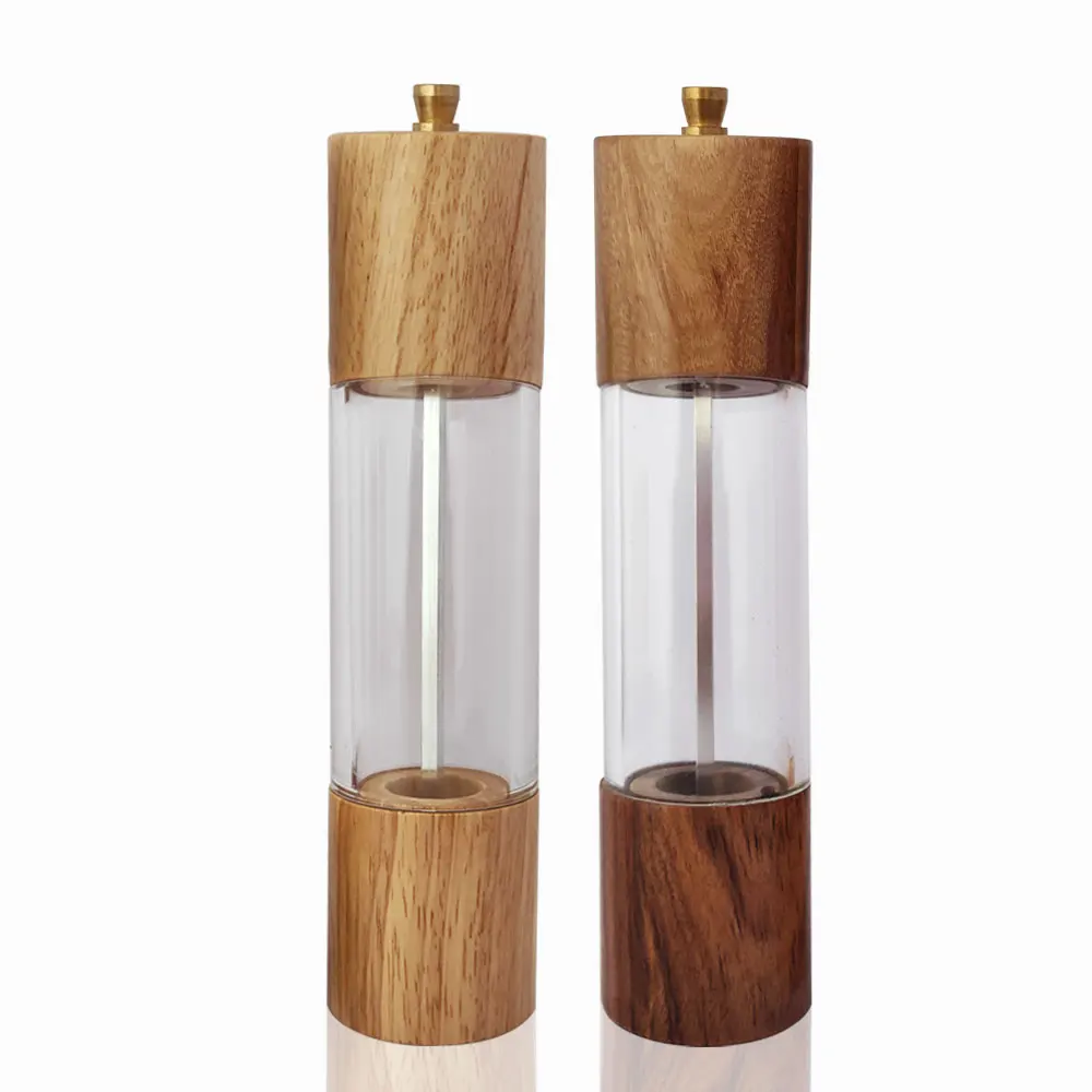 Hot new wooden acrylic clear hand grinder salt and pepper mill set