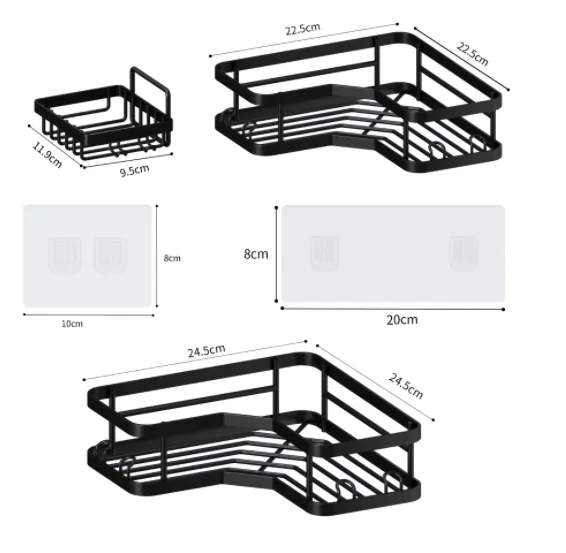 No-Drilling Wall Mounted Bathroom Stainless Steel Shelf Organizer with Two Hooks Bathroom Shower Caddy