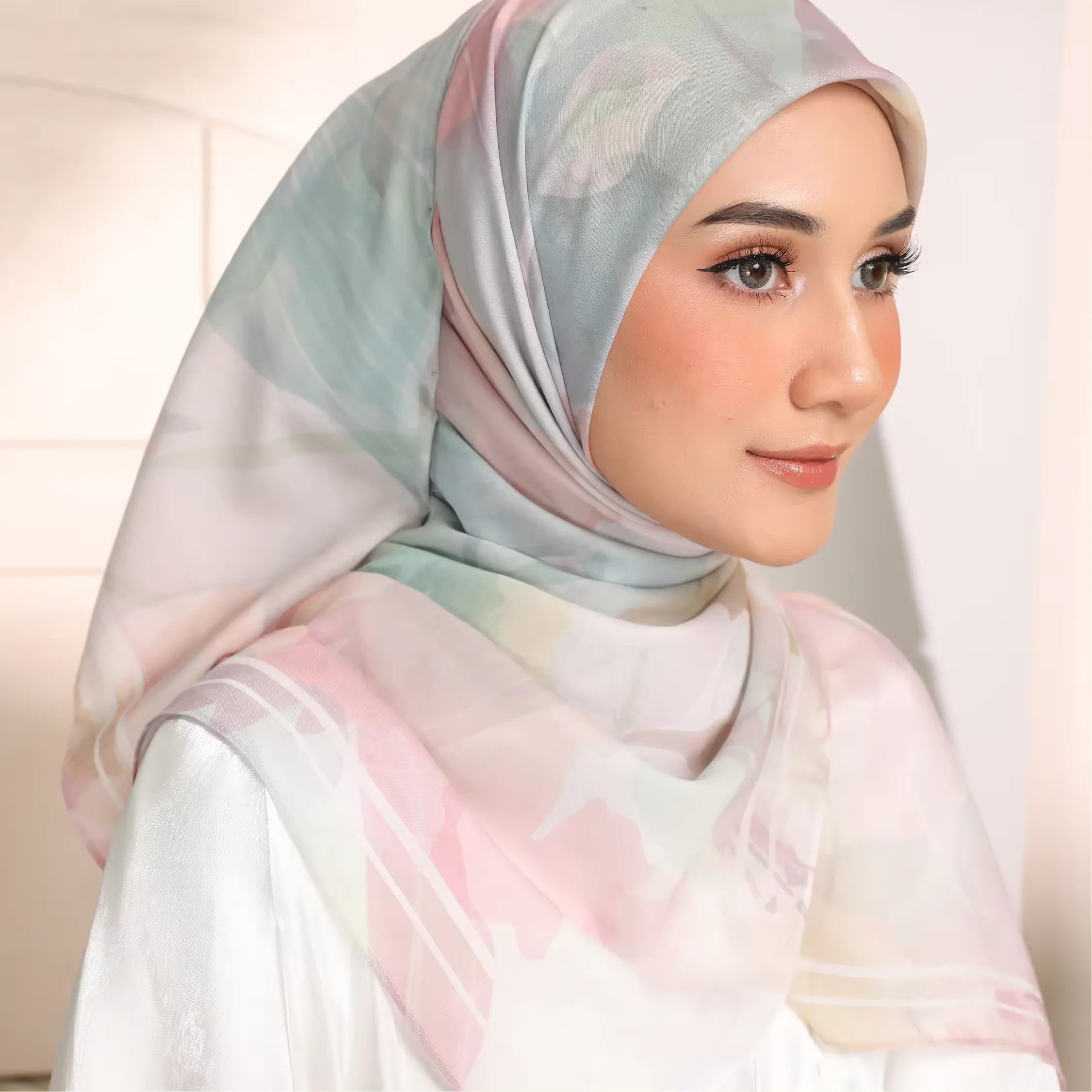 New Digital Print Shawl Wholesale Malaysia Chiffon Voile Custom Printed Hijab Tudung Bawal Floral Headscarf Wraps for Women