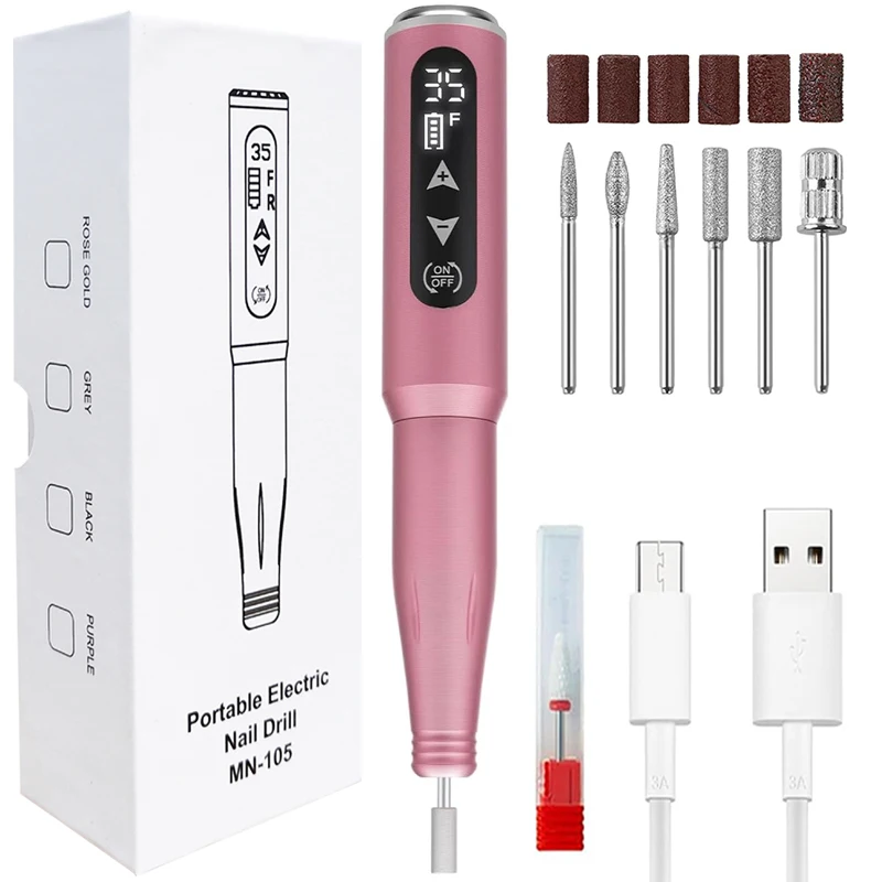 Rechargeable Professional Electric Cordless Nail Drill Machine 35000 RPM for Home & Salon Use Nail Polisher with Touch Screen
