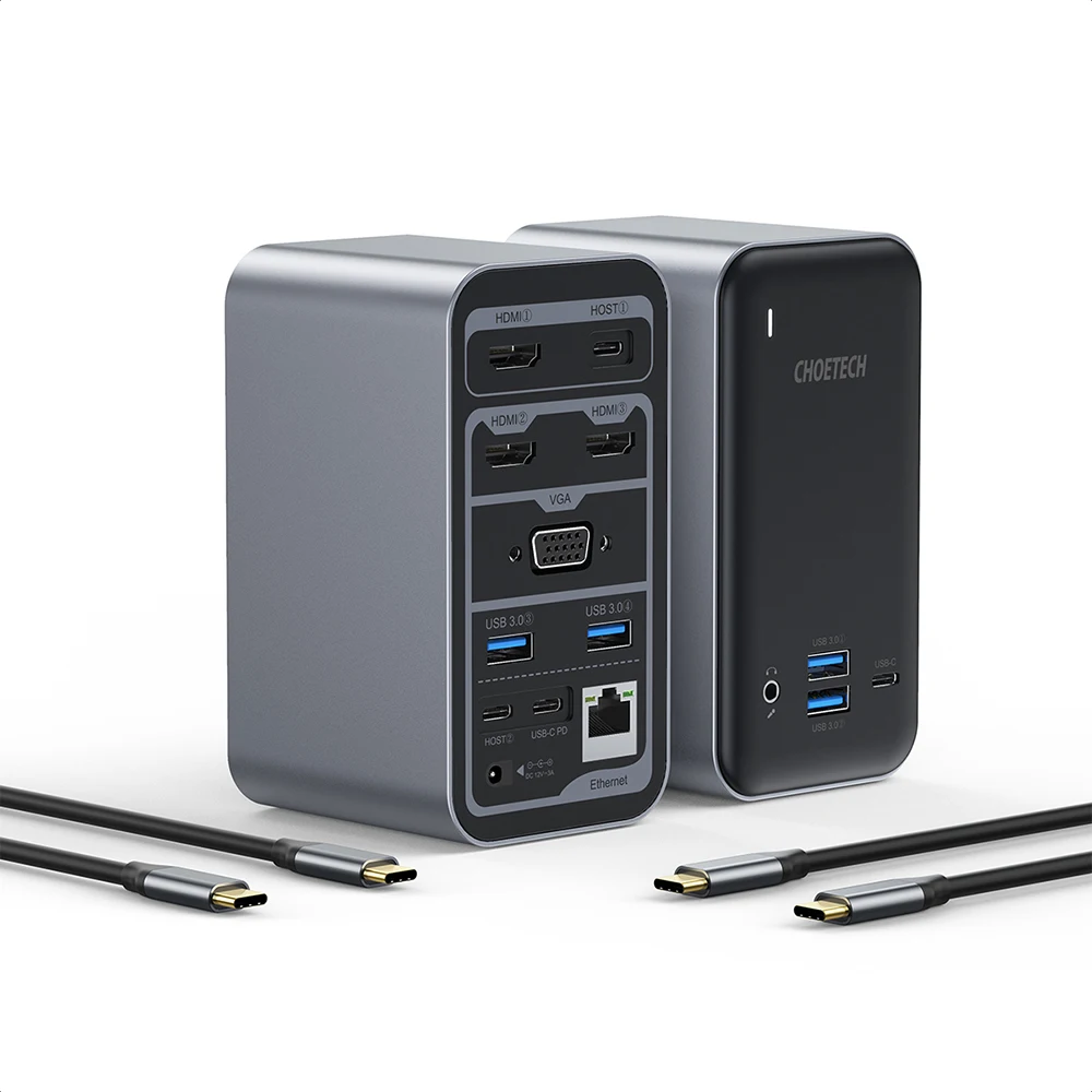  USB C док-станция для CHOETECH 15 в 1 Четырехместный дисплеи с 100W Вход PD 4K HD VGA 4 USB-A USB-C