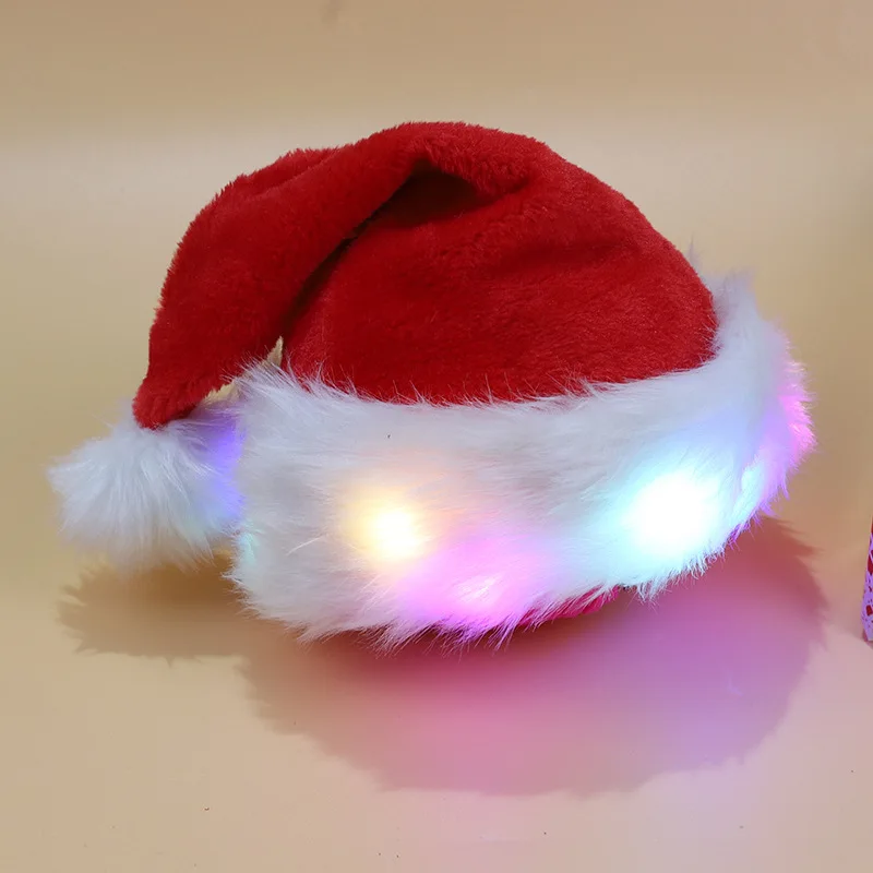 Wholesale Custom Classic Red Christmas Hat with LED Lights for Christmas Celebrations