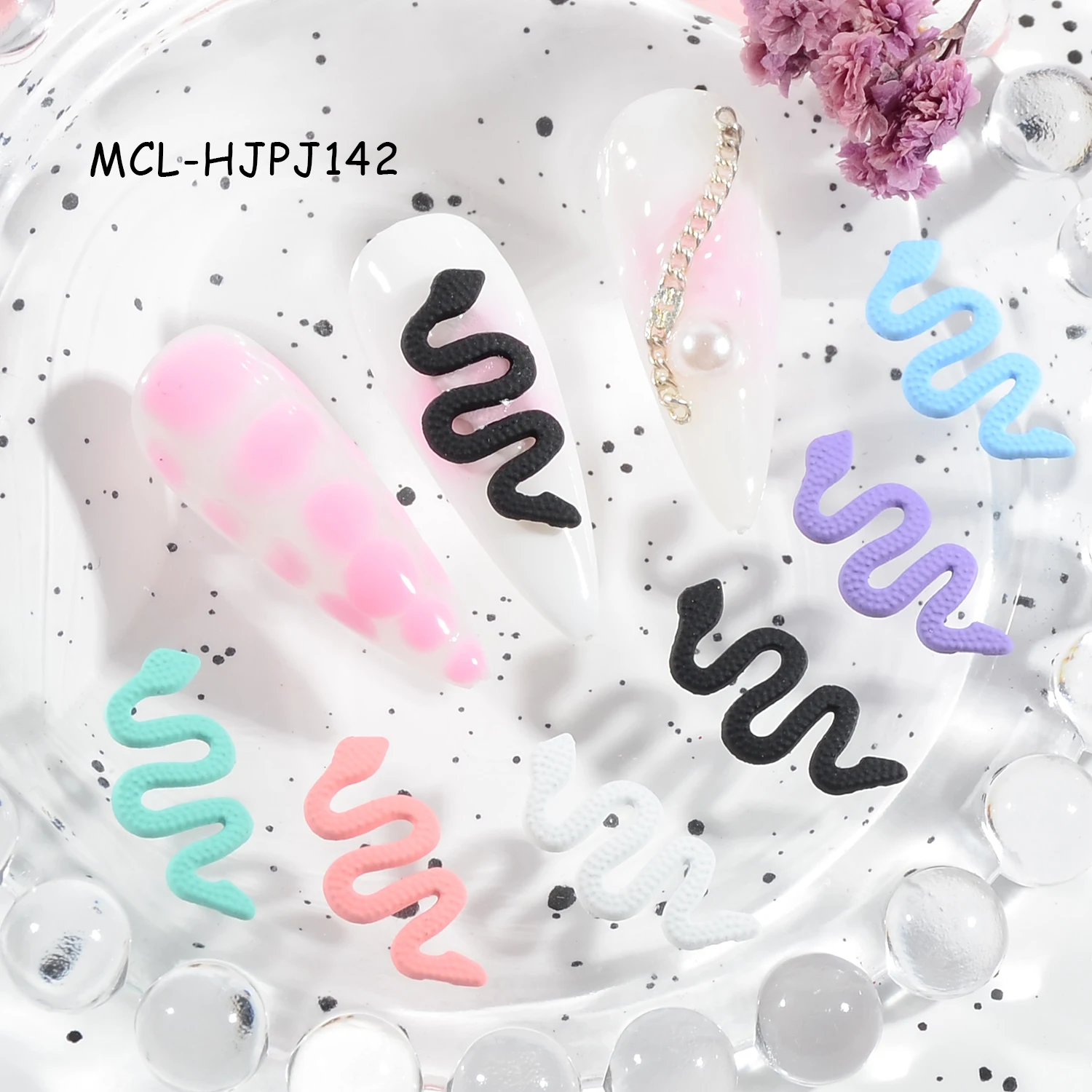 Luxury Colorful Gothic Metal Jewelry 8*20mm Alloy Snake Nail Art Decoration 3D Black White Snake Nail Charm Accessories