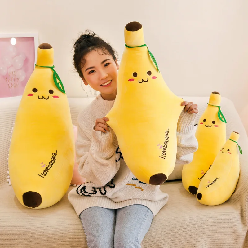 Bananas Plush Pillow Toys Big Sale Multi-size Down Cotton Filling Soft Smile Face Yellow Fruit Cute OPP Bag Unisex 2pcs 35-120cm