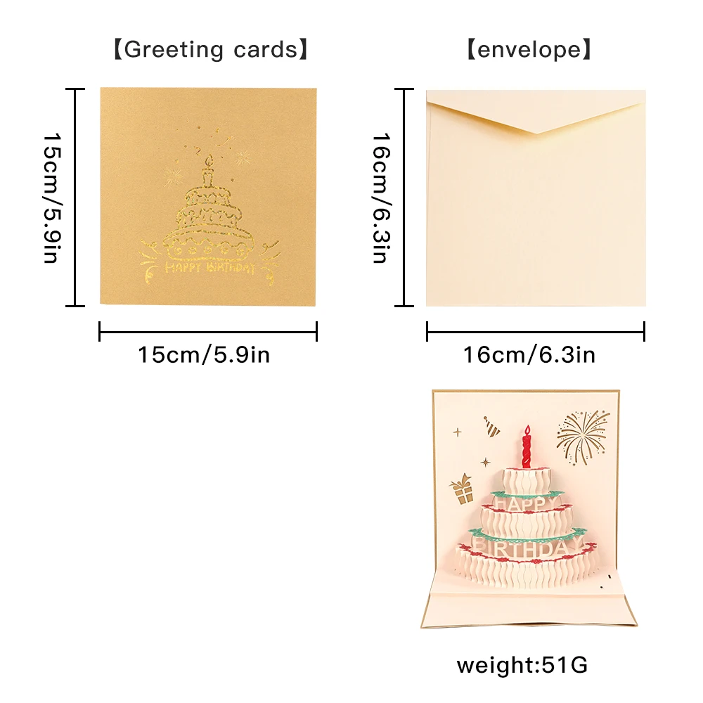 Recording light cake 3D greeting cards can be recorded as birthday gifts for her, him, girlfriend, and boyfriend