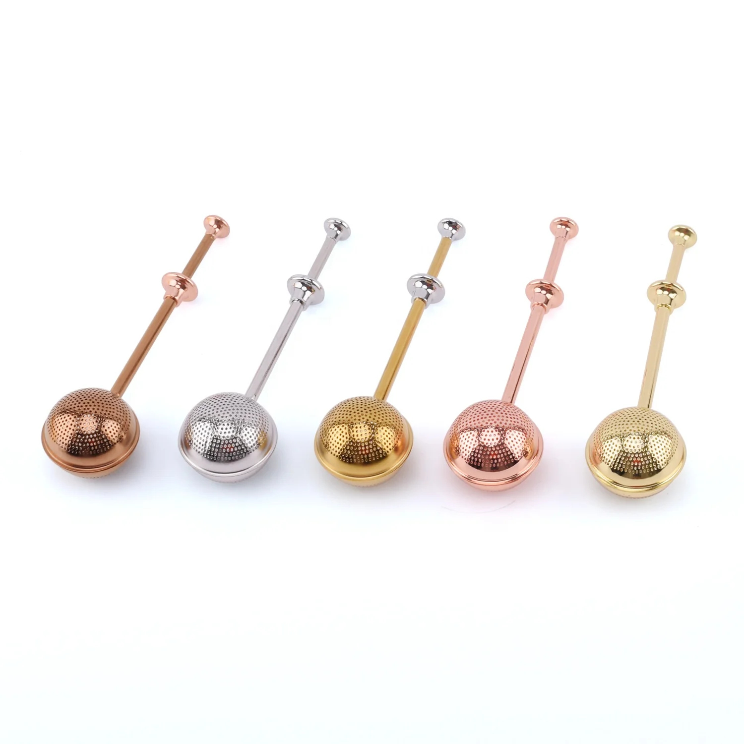 Top Quality Multi Color Ball Shape Spoon Tea Infuser With Pushing Handle