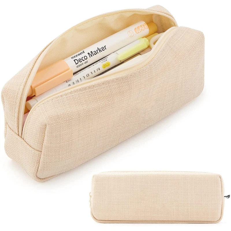 Custom Boy Girl School Office Stationery Organizer Pens Bag Small Cotton Linen Pencil Case Student Pencil Pouch for Teen