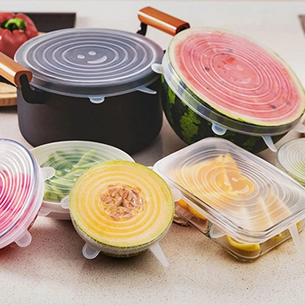 Factory Price BPA Free Food Grade 6 Packs Durable Fresh Keeping Flexible Reusable Super Silicone Stretch Lids Set