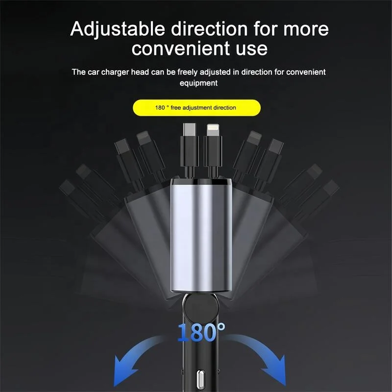 USB Type C Cable For IPhone Huawei Samsung  Cigarette Lighter Adapter 4 in 1 Car charger Retractable Car Charger  Fast Charger