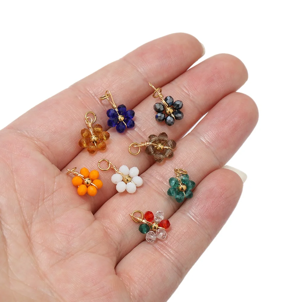 20Pcs Fashion Stainless Steel Crystal Glass Flower Charms Pendants For DIY Anklet Materials Bracelet Supplies Jewelry Findings