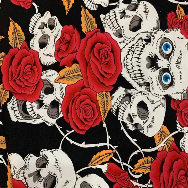 Skull Rose cotton fabrics 100% digital fabric for clothing