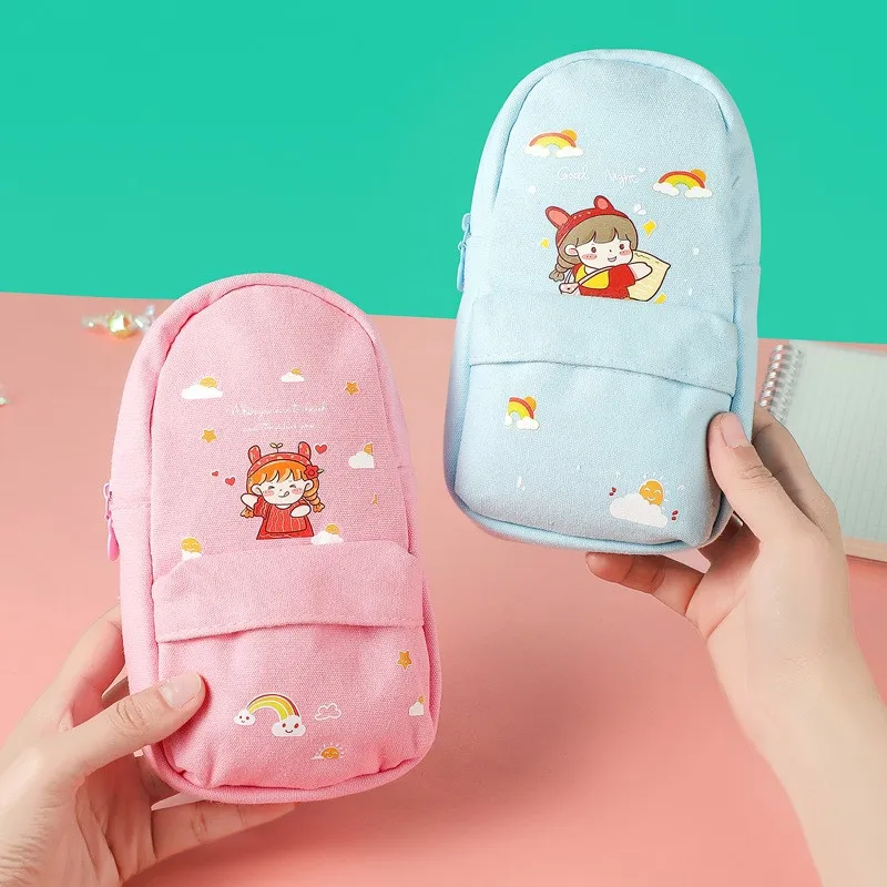 New Schoolbag Pen Pencil Bag Cartoon Stationery Large Capacity Canvas Pencil Case Bag