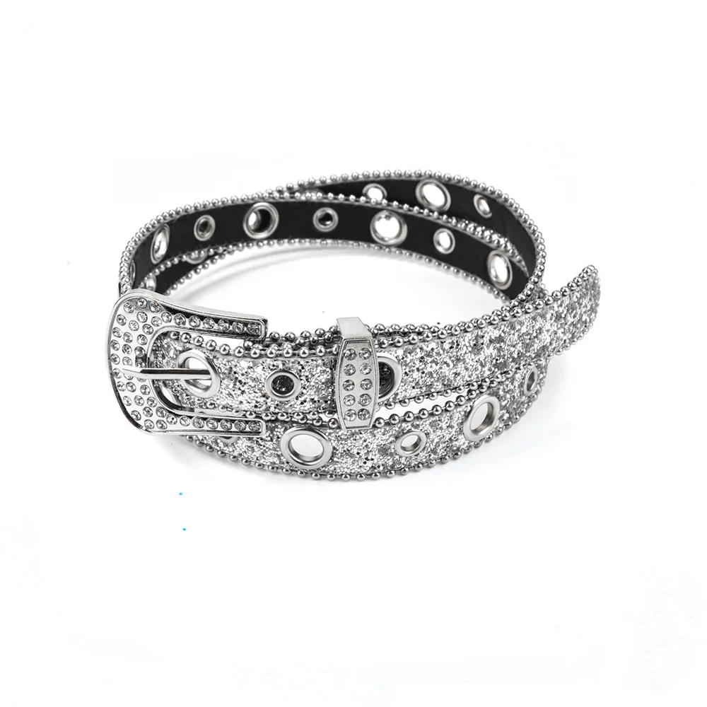 Women  Leather Wide Waist Belt Shinning Rhinestone Belt Metal Pin Buckle Belt With Customized Color