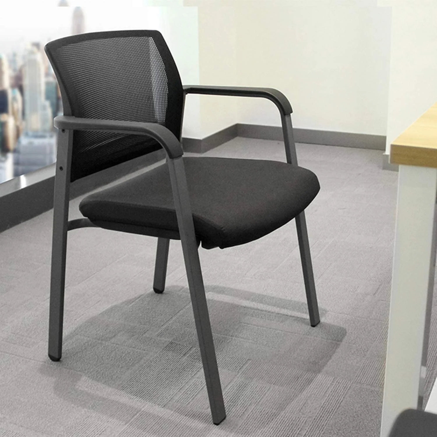 2022 Grey Conference Chair Mesh Back Stacking Chair Ergonomic Lumber Support Fabric Office Chair