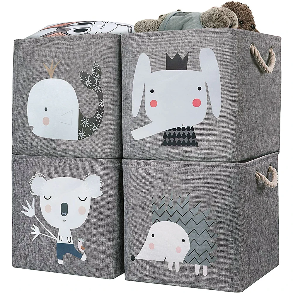 wholesale Lightweight Collapsible Cotton and Hemp Jute Fabric Storage Bin Basket for Laundry Toys Clothes
