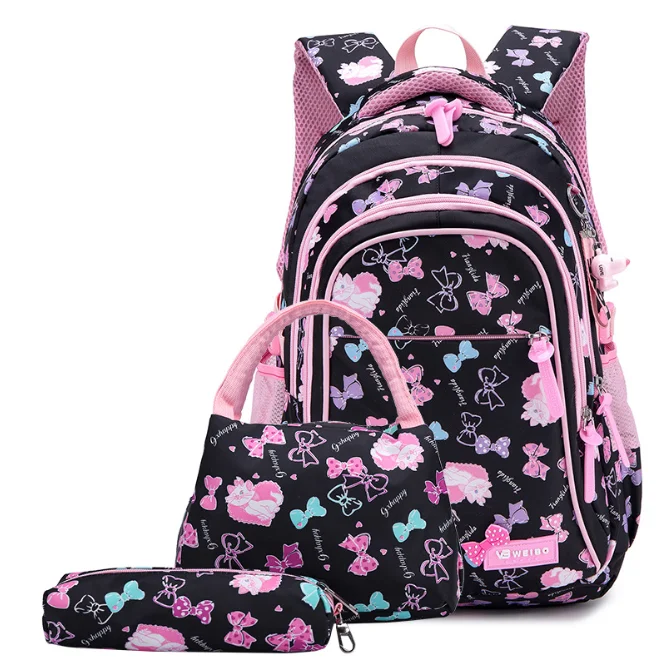 2019 Primary and Secondary School Schoolbag Waterproof Backpack Sweet Print Three-piece