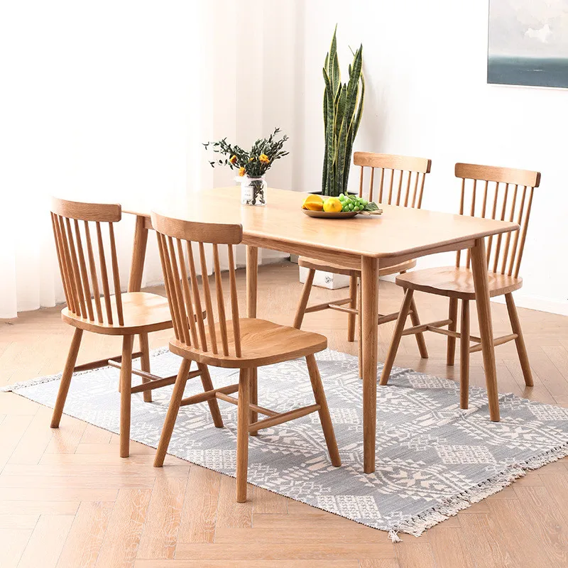 Nordic modern minimalist solid wood rectangular dining table and chair combination small apartment household dining table