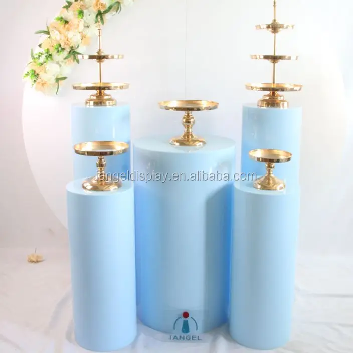  Iangel custom hot wedding 70cm high decoration golden cylinder base acrylic display