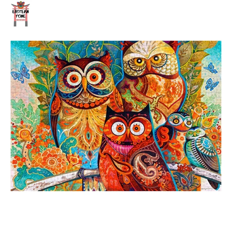 2021 High Quality Owl Puzzles Oil Painting Factory Price 1000 Piece Cardboard Large Jigsaw Puzzle For Adults and