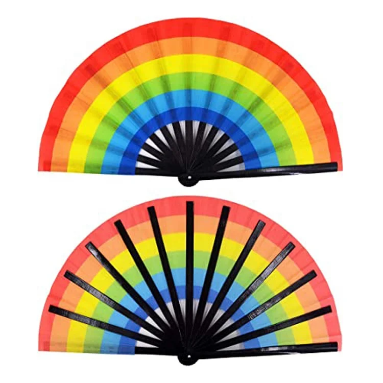 Large Rave Clack Pride Rainbow Hand Fan for Men Women Festival Club Party Dance