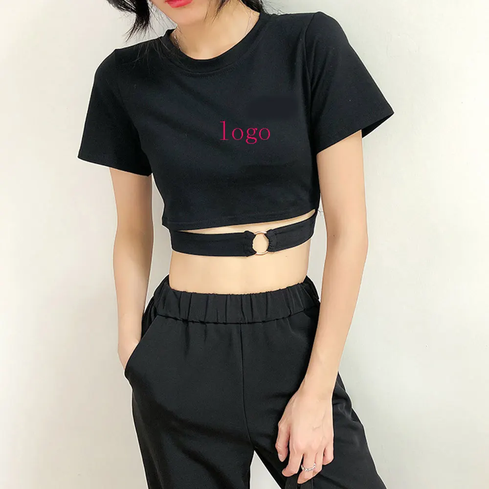 
Wholesale Women Custom Logo Print Shirt In Stock Crop Top Women T-shirt Custom Crop Tops 