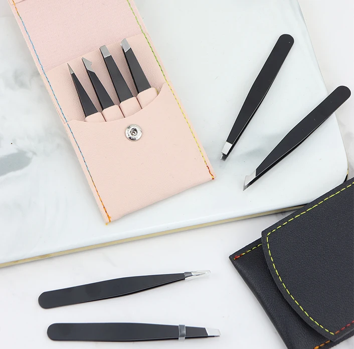 Slanted Eyebrow Tweezers for Beauty China Wholesale Anti Static Black Bag Steel Stainless Packing Cosmetic Tool Color Material