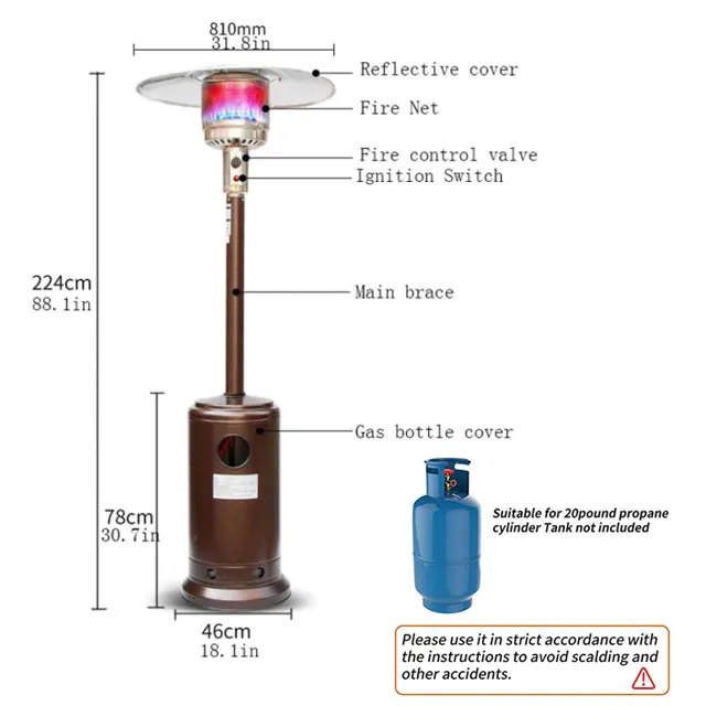 Factory wholesale Outdoor garden umbrella shape gas patio heater