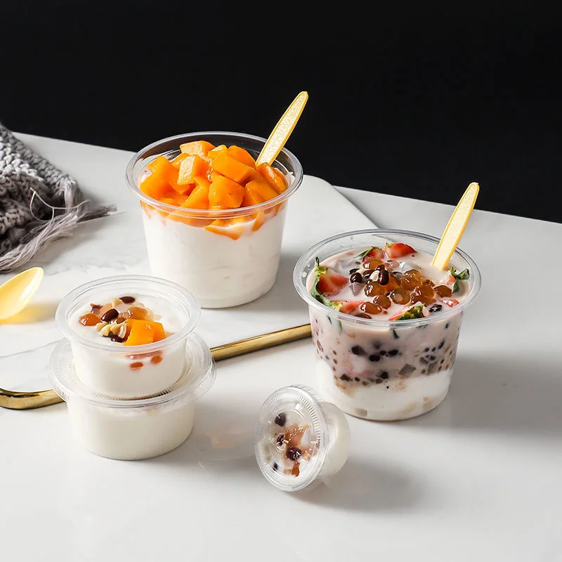 Logo Printed Dessert Yogurt High Clear PET Plastic Ice Cream Cup Packaging Cup With Lid
