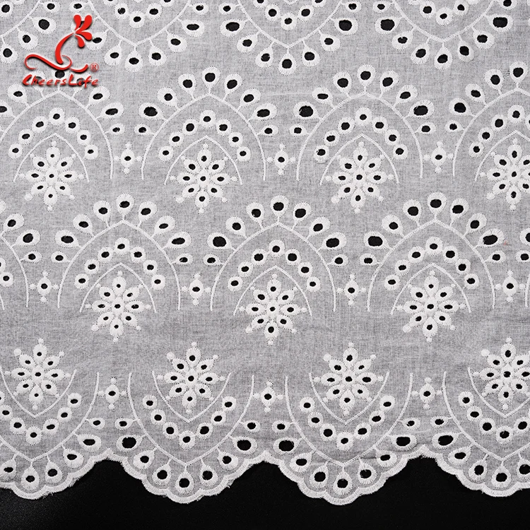 Cheerslife Factory Supply 120Cm White Cotton Eyelet Chicken Voile Embroidery Lace Eyelet  Fabrics