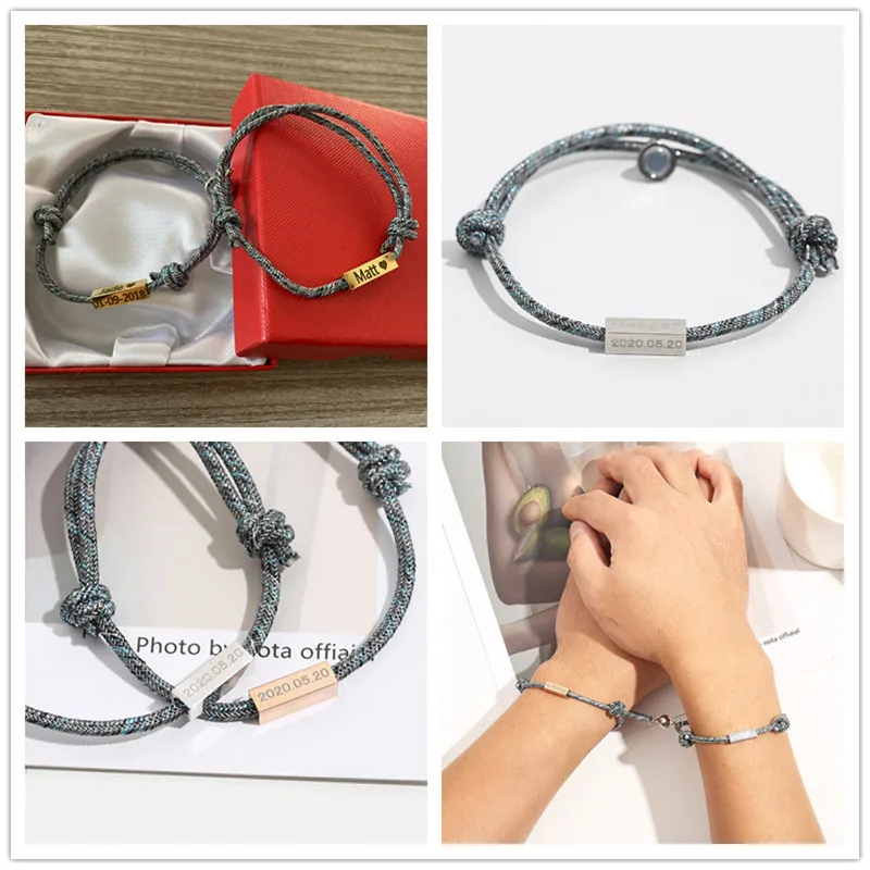 Paro Bracelet dropshipping Custom Name Laser Engraved Message Women Minimalist Love anniversary gift Couple Magnetic Bracelet
