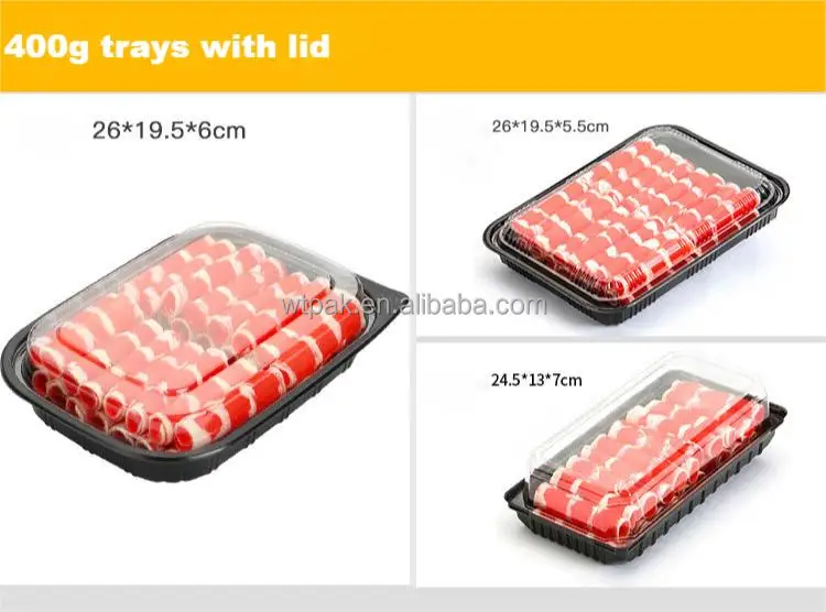 Food grade stackable Plastic Beef  meat Tray top seal tray black plastic box