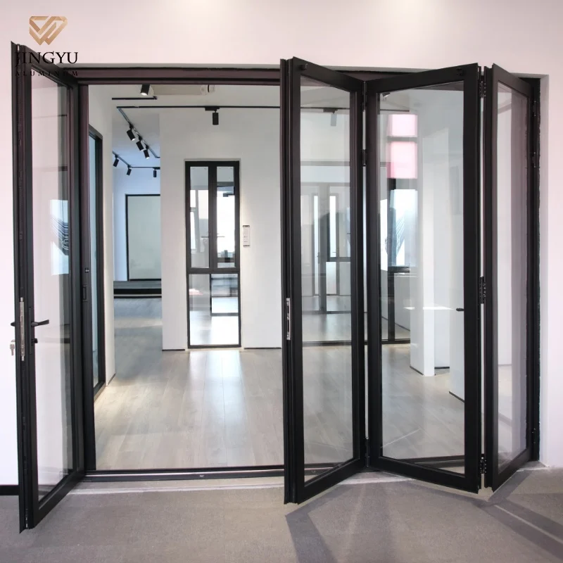 CE Certification Bi-Fold Doors Aluminum Alloy Windproof Exterior Entry Folding Glass Door