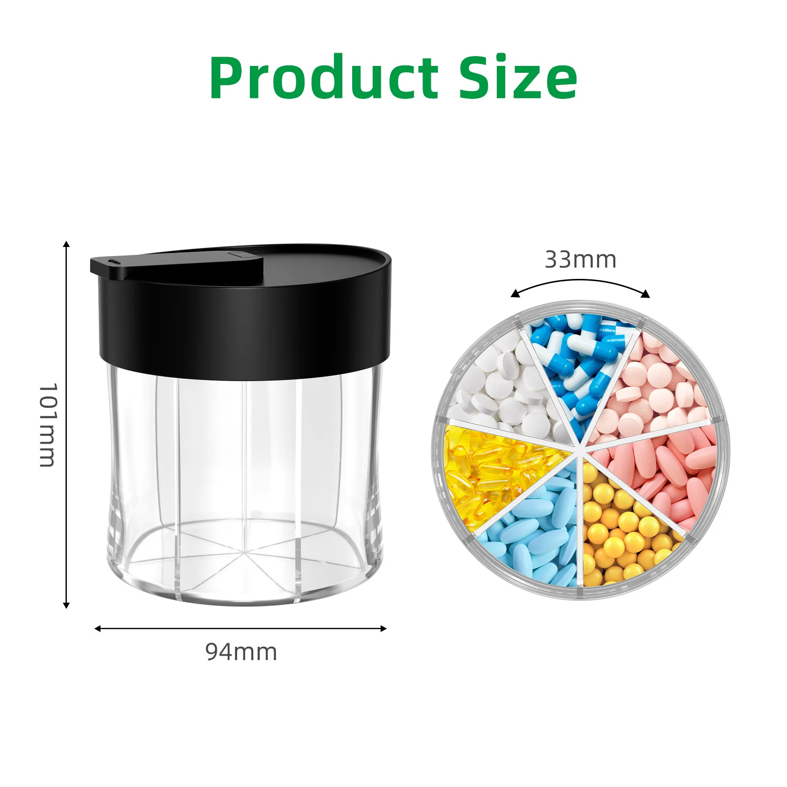 Large Supplement Organizer Bottle Portable Pill Dispenser with Anti Mixing Wide Openings Design Easy to Retrieve Meds