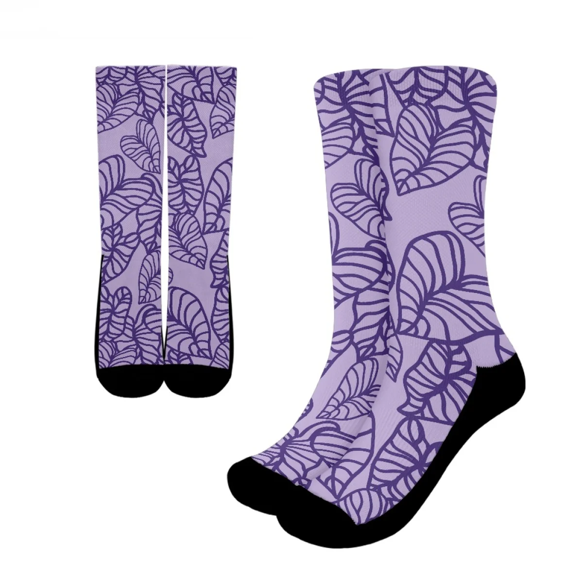 Wholesale New Polynesian Tropical Island Wave Thick Crew Socks Custom Logo Hawaiian Kalao Leaf Print on Demand Crew Sport Socks