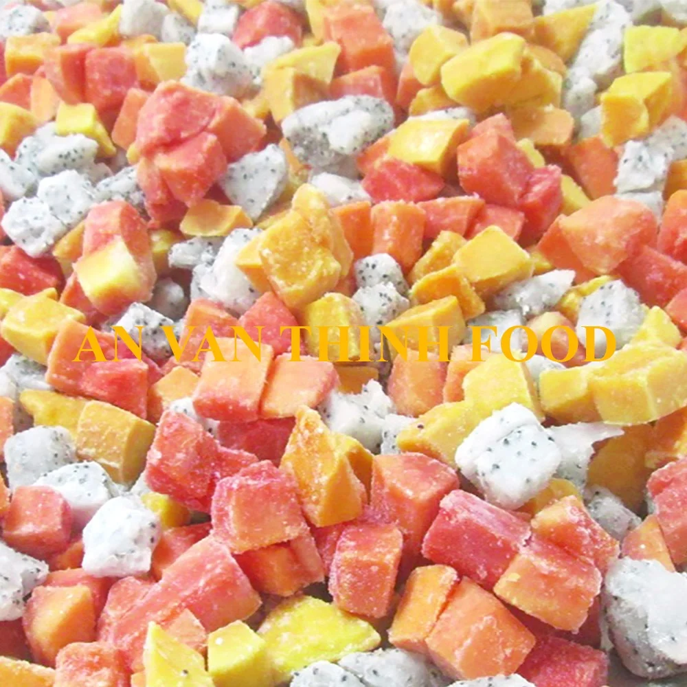 Frozen mix fruit Mango + Red Papaya + White dragon fruit diced from Vietnam mix fruit 3