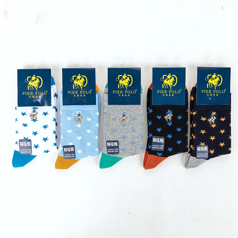 Wholesale brand classic formal office business casual star crew dress socks for men