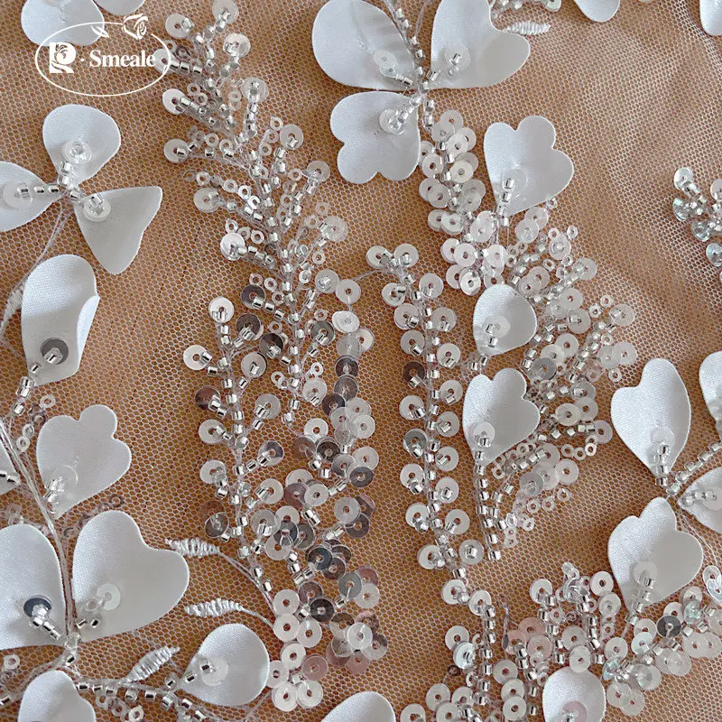 Bridal 3D Lace Fabric Beaded Sequin Wedding Dress Advanced Custom-made Sewing Fabric