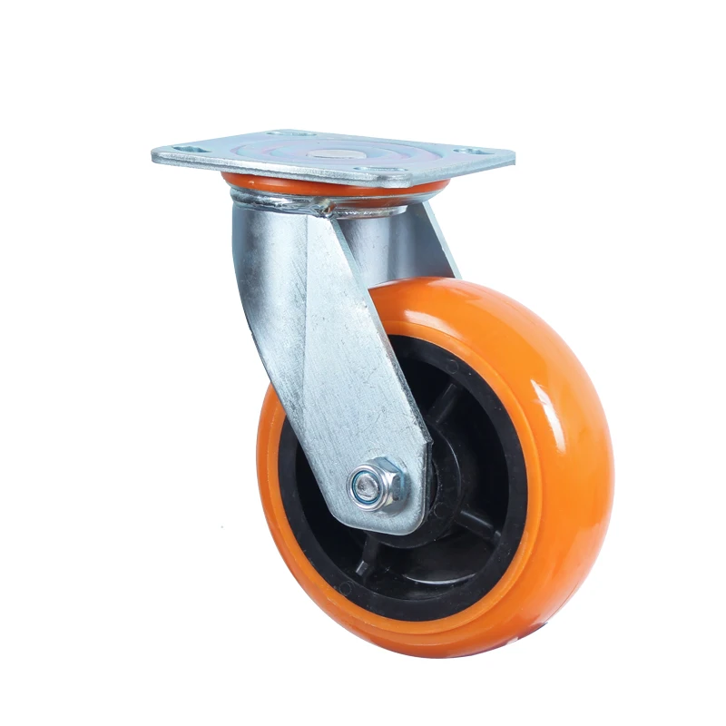 Yellow PU Polyurethane 6 Inch Swivel Casters 3 Months Plate Casters for Airport Trolley Wheel OEM,ODM CN;HEB